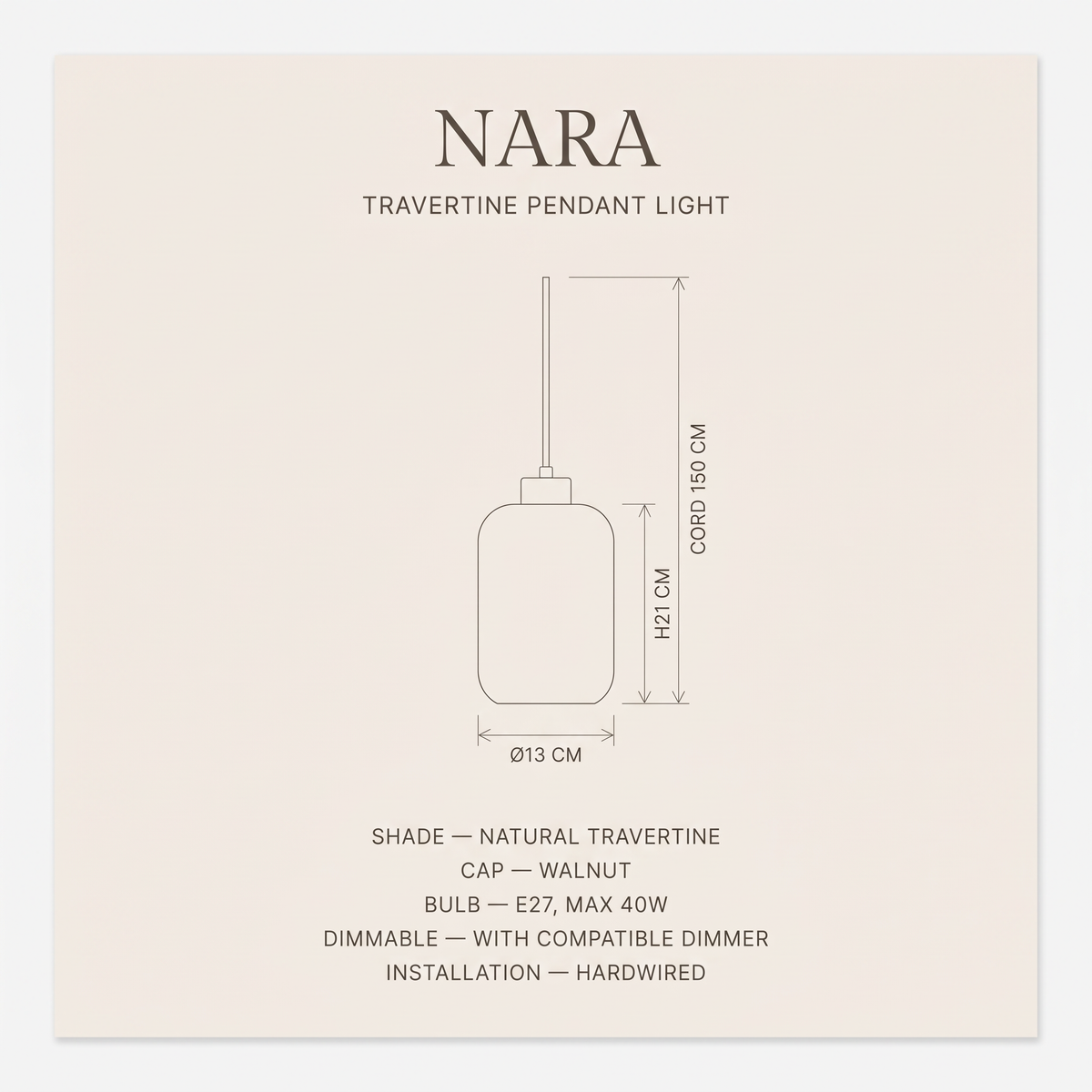 Nara Travertine Pendant Light – Dimensions