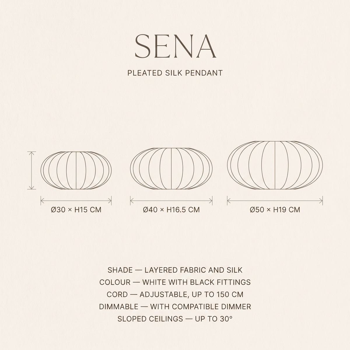 Sena Pleated Silk Pendant – Dimensions