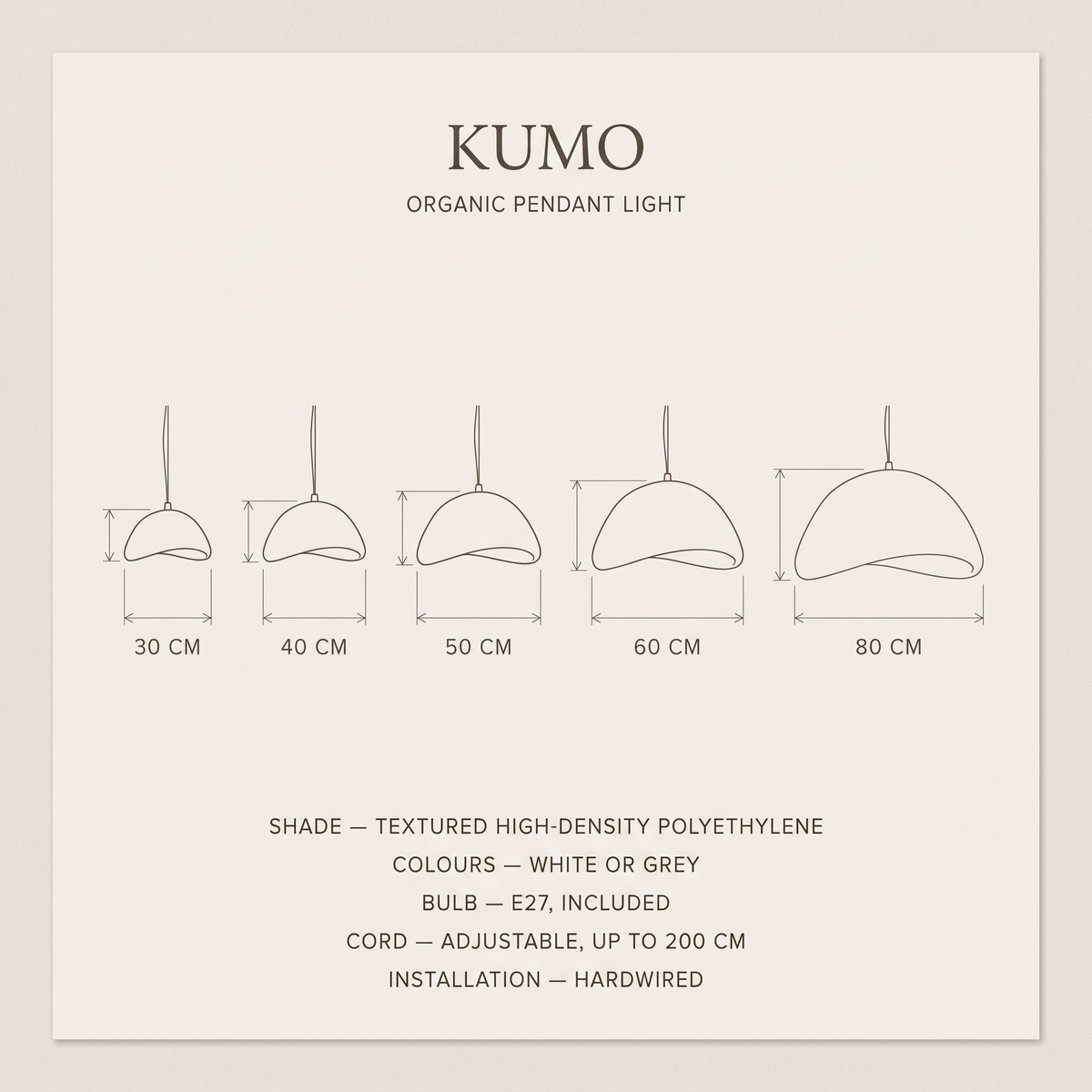 Kumo Organic Pendant Light – Dimensions