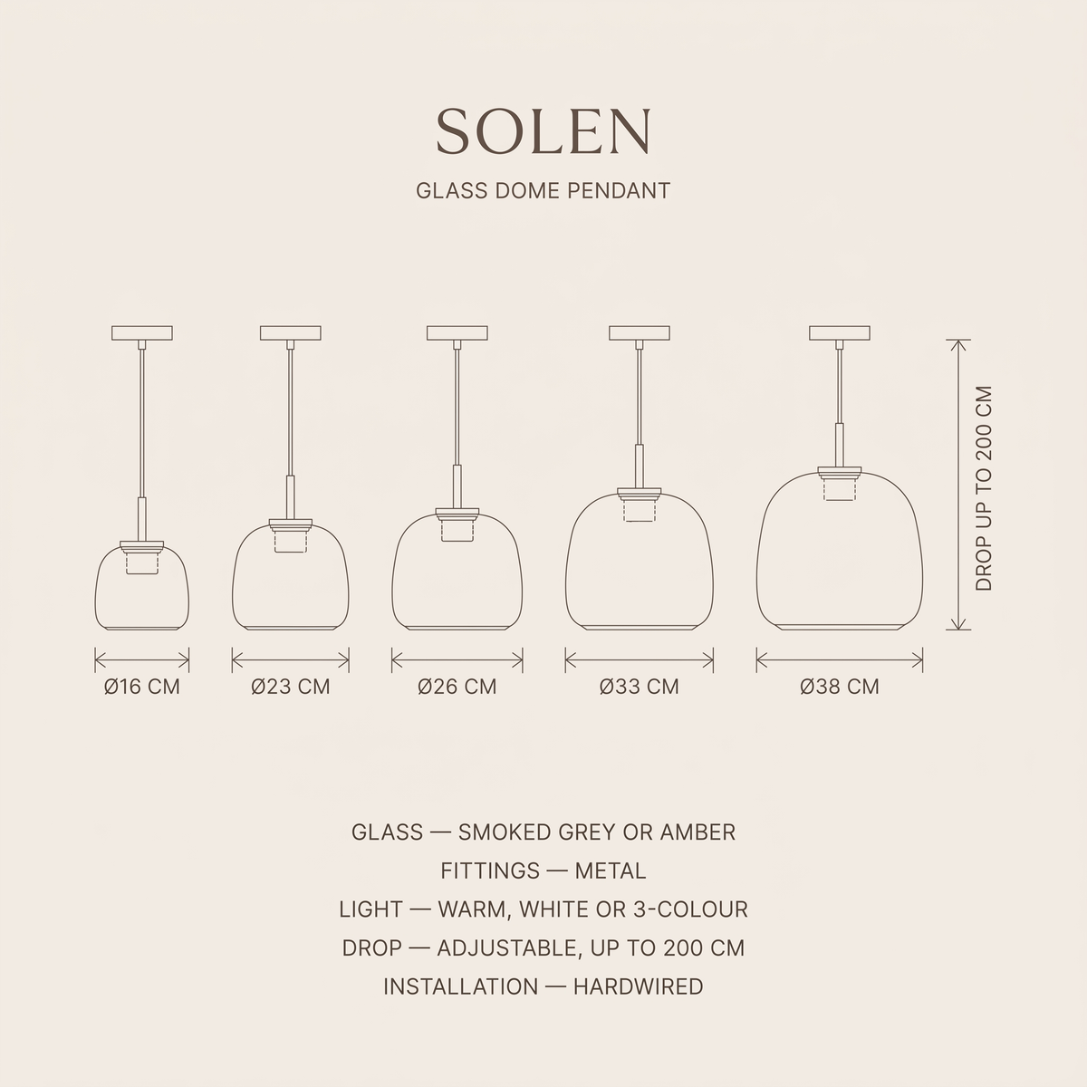 Solen Glass Dome Pendant – Dimensions