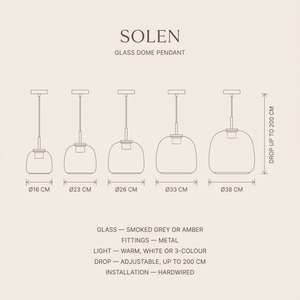 Solen Glass Dome Pendant – Dimensions