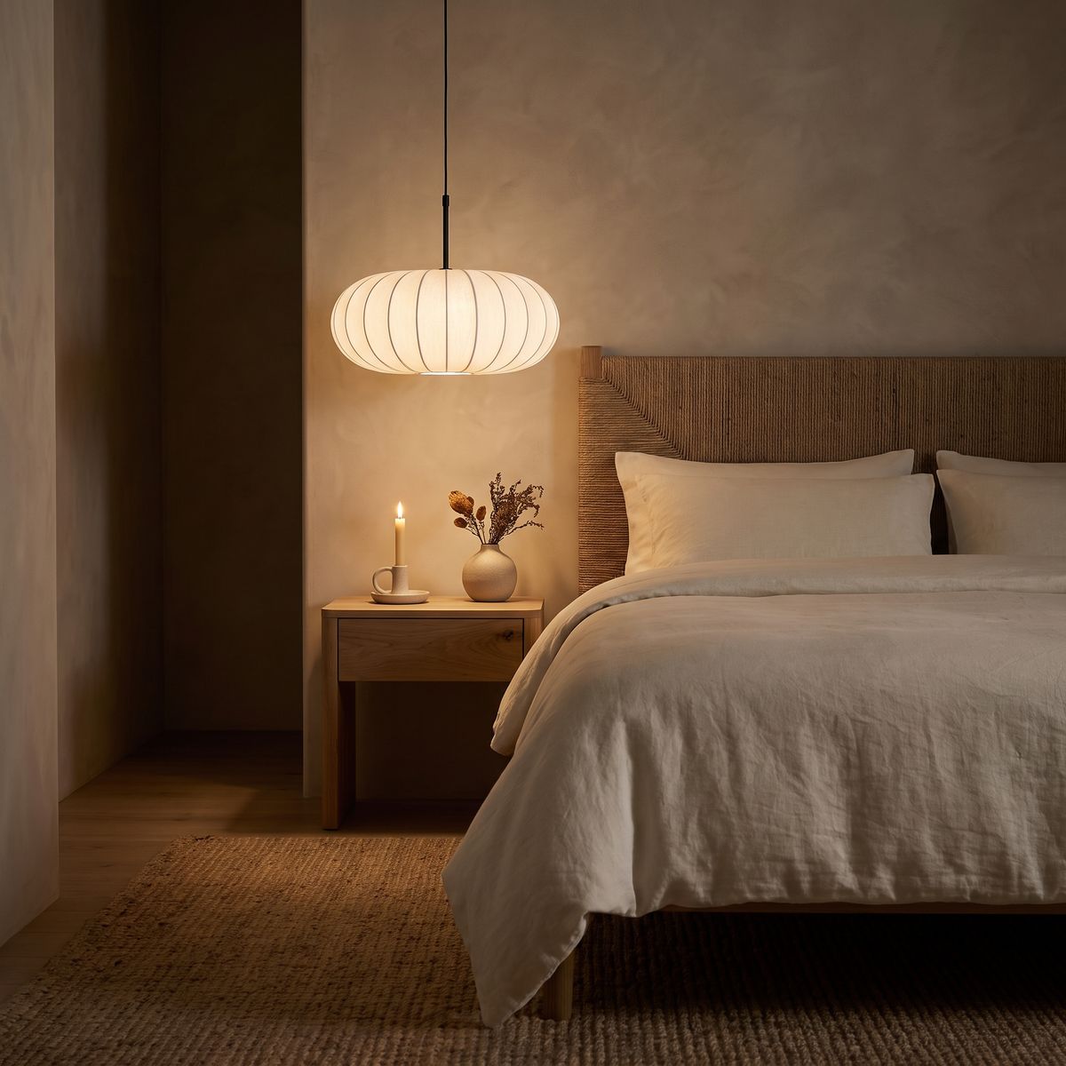 Sena Pleated Silk Pendant – Bedroom