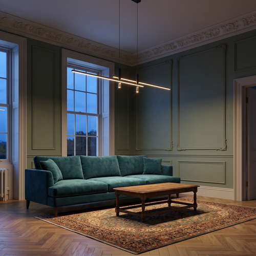 Arden Linear LED Pendant in a Georgian townhouse living room
