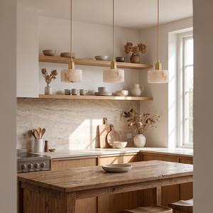 Lune Alabaster Pendant Light in natural daylight, modern pendant light