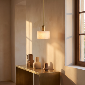 Lune Alabaster Pendant Light in a Scandinavian styled interior