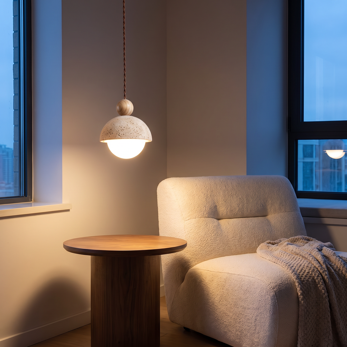 Mira Travertine & Glass Pendant – Living room