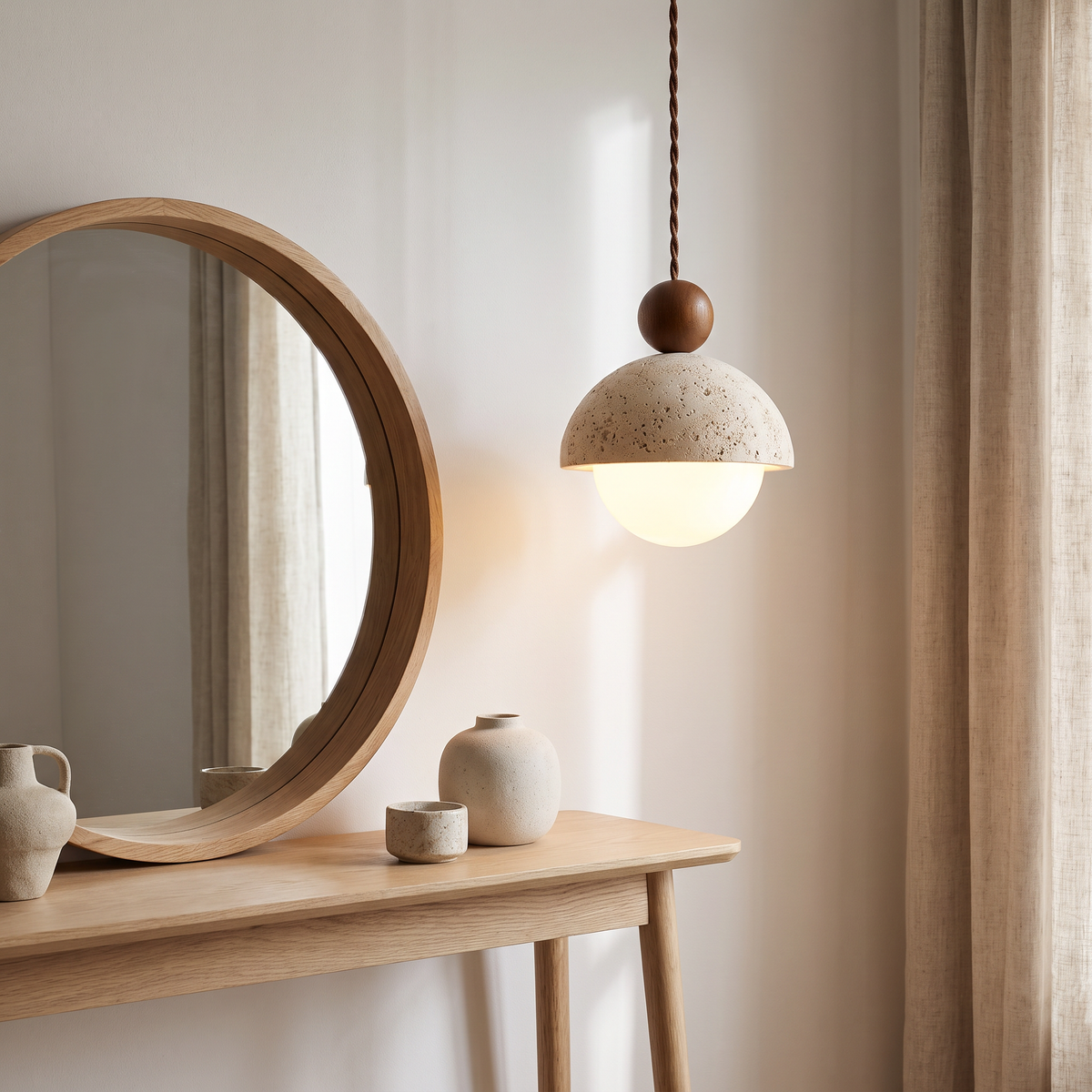 Mira Travertine & Glass Pendant – Hallway