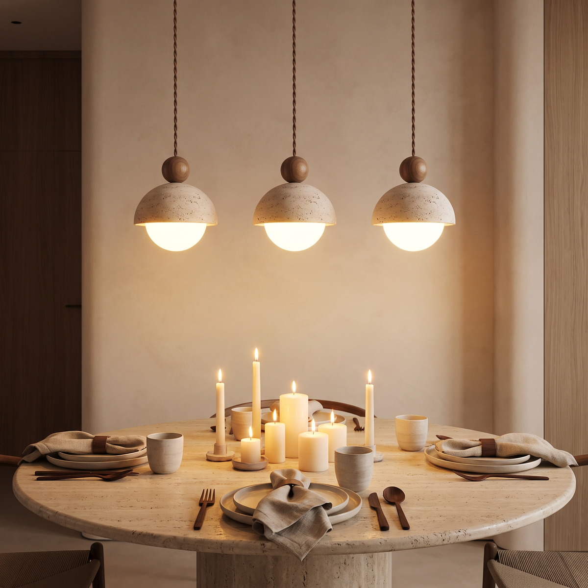Mira Travertine & Glass Pendant – Dining
