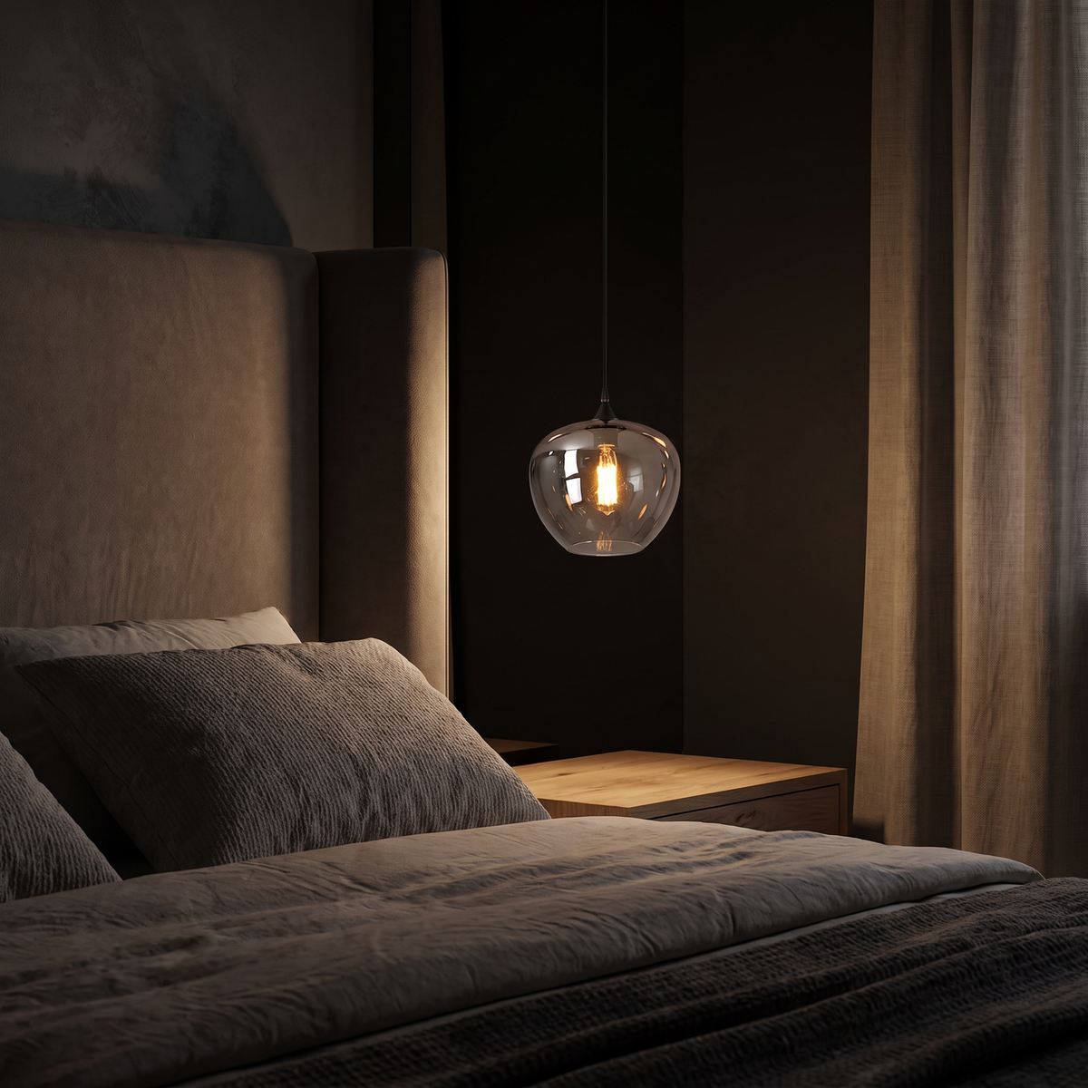 Halden Smoked Glass Pendant – Bedroom